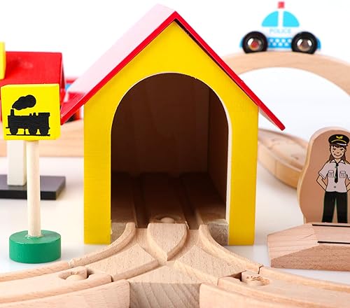 Miniatura 8 de Qilay Juego de 69 piezas de tren de madera juguetes de tren de madera de primera calidad para niños pequeños de 3 4 5 años juguetes de tren