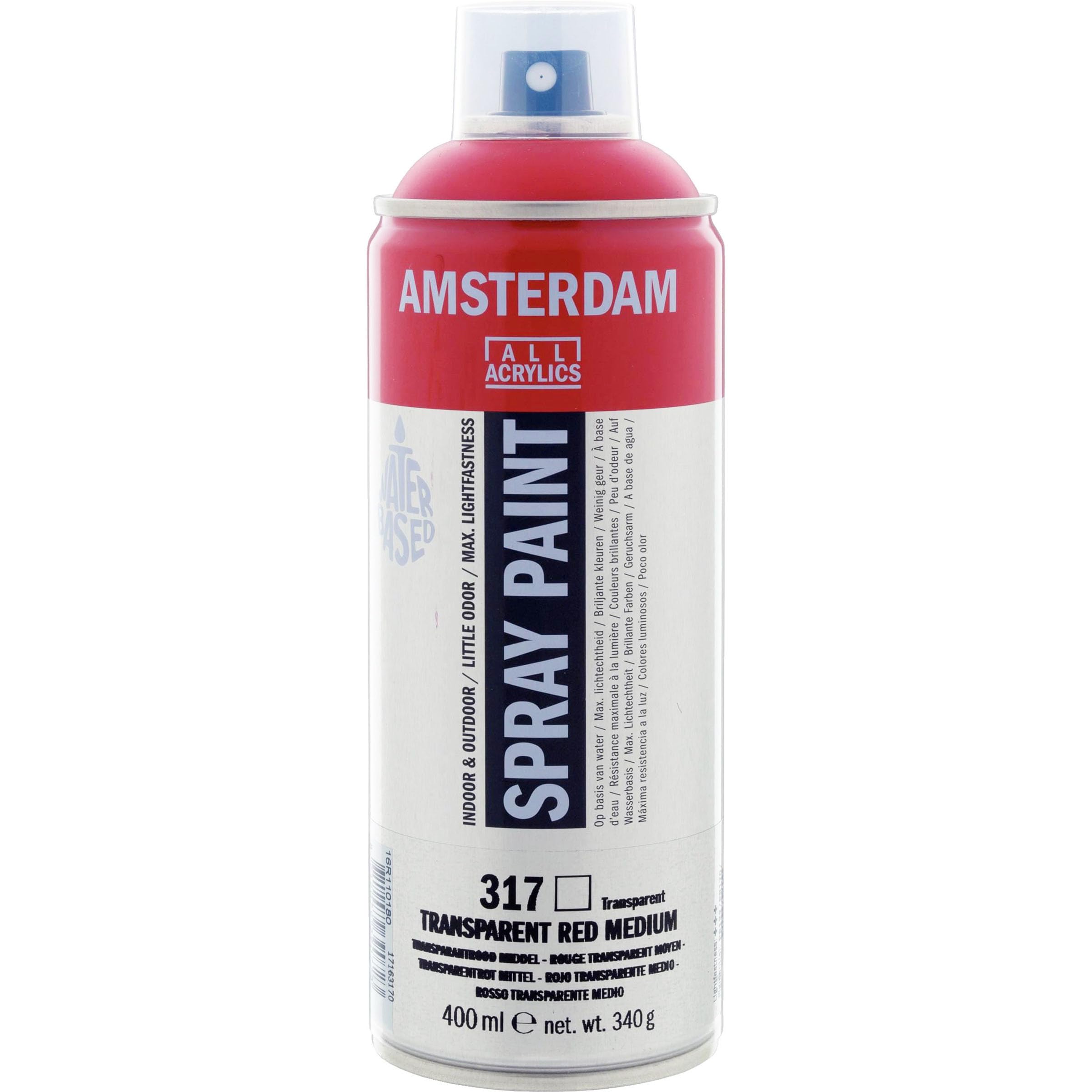 Amsterdam Spray Paint - Transparent Red Medium 317-400 ml - Water-Based, Lightfast Pigment, Low Odor, Solvent-Free - Perfect for Studio Use & Creative Techniques