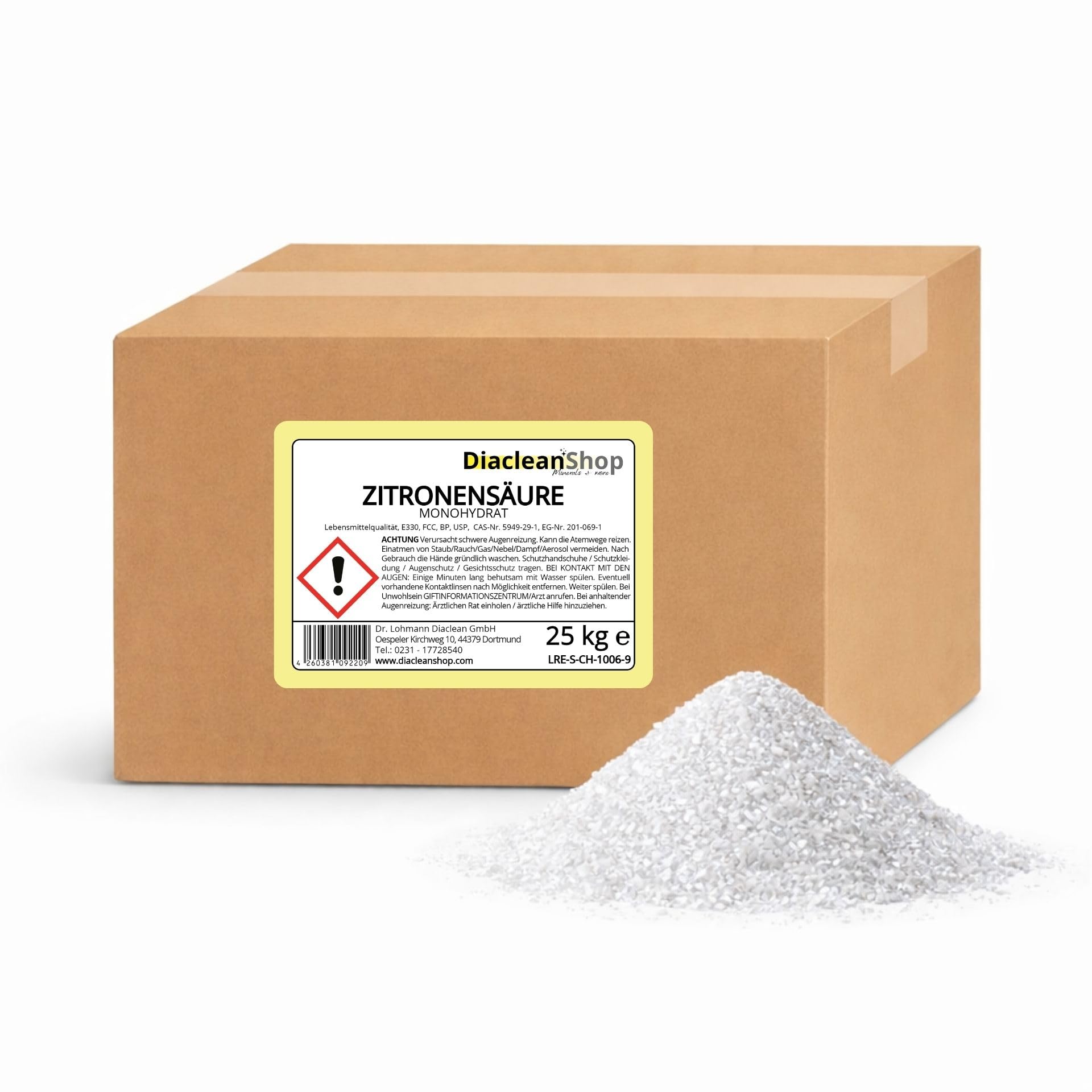 DIACLEANSHOP Zitronensäure Pulver 25kg Lebensmittelqualität E330
