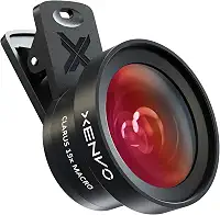 Kit de lentes Pro para iPhone e Android, lente macro e grande angular com luz LED e estojo de viagem preto