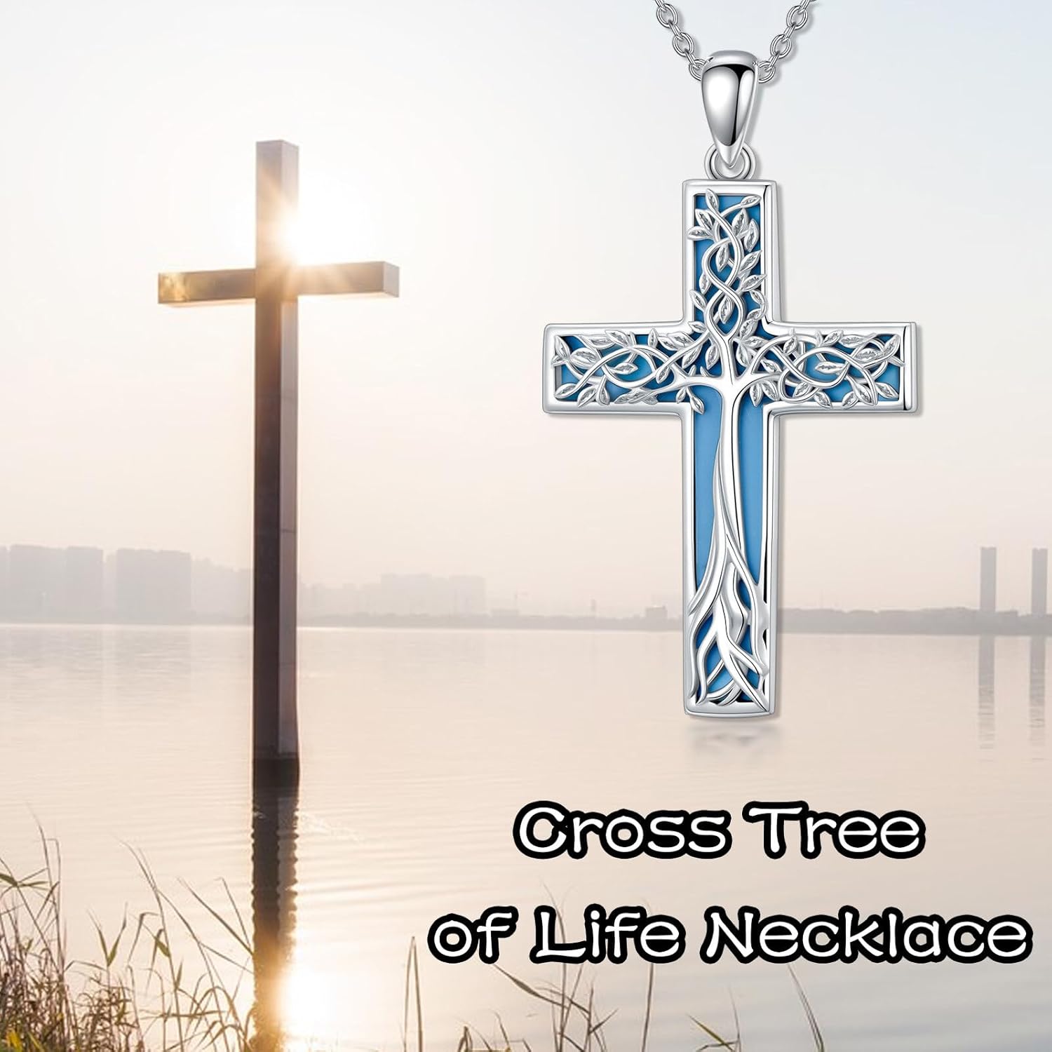 Cross Necklace 925 Sterling Silver Turquoise Tree of Life Celtic Knot Cross Pendant Jewelry Mother's Day Gifts for Women - Image 6