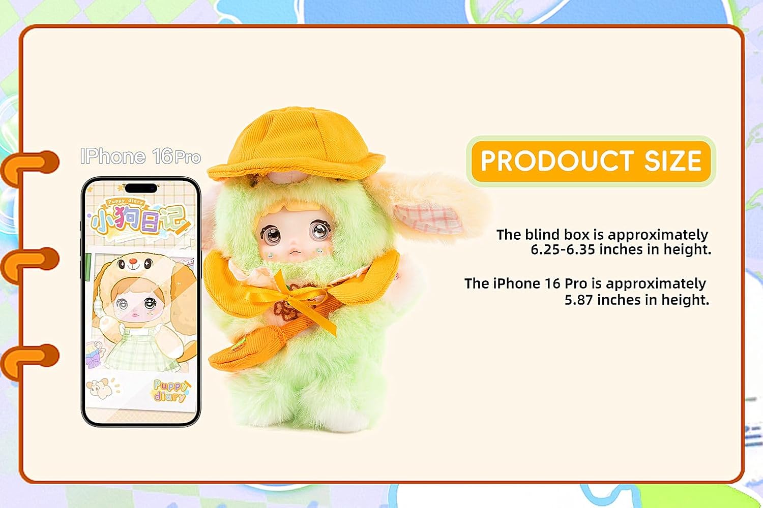 Nommi Plush Blind Box， Plush Figure Toys 1PC (1 of 9 Possible Styles) Nommi Puppy Diary Series Keychain & Bag Charm Birthday Gifts 6 in
