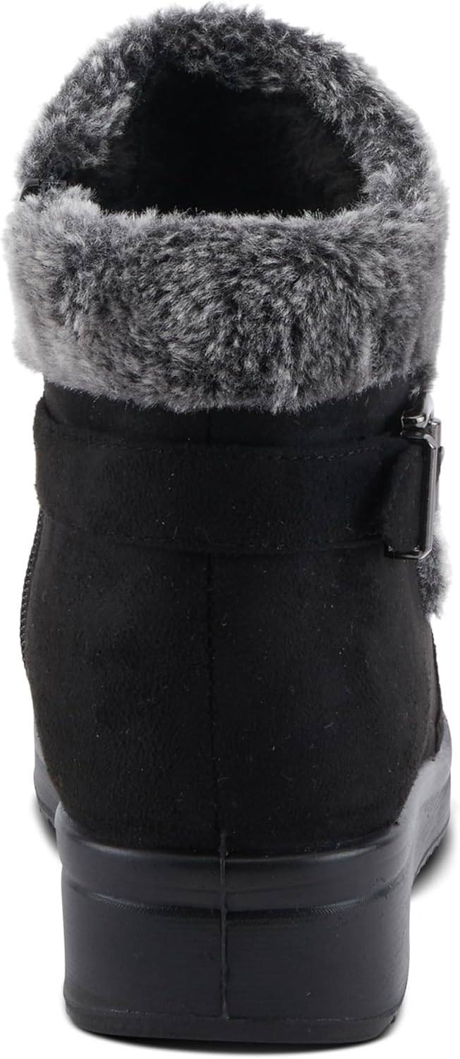 Flexus Santuzza Women's Waterproof Microsuede Bootie with Faux Fur, Flexible Sole, Decorative Buckle, and Zipper Closure – Vegan-Friendly, Cold Weather Comfort