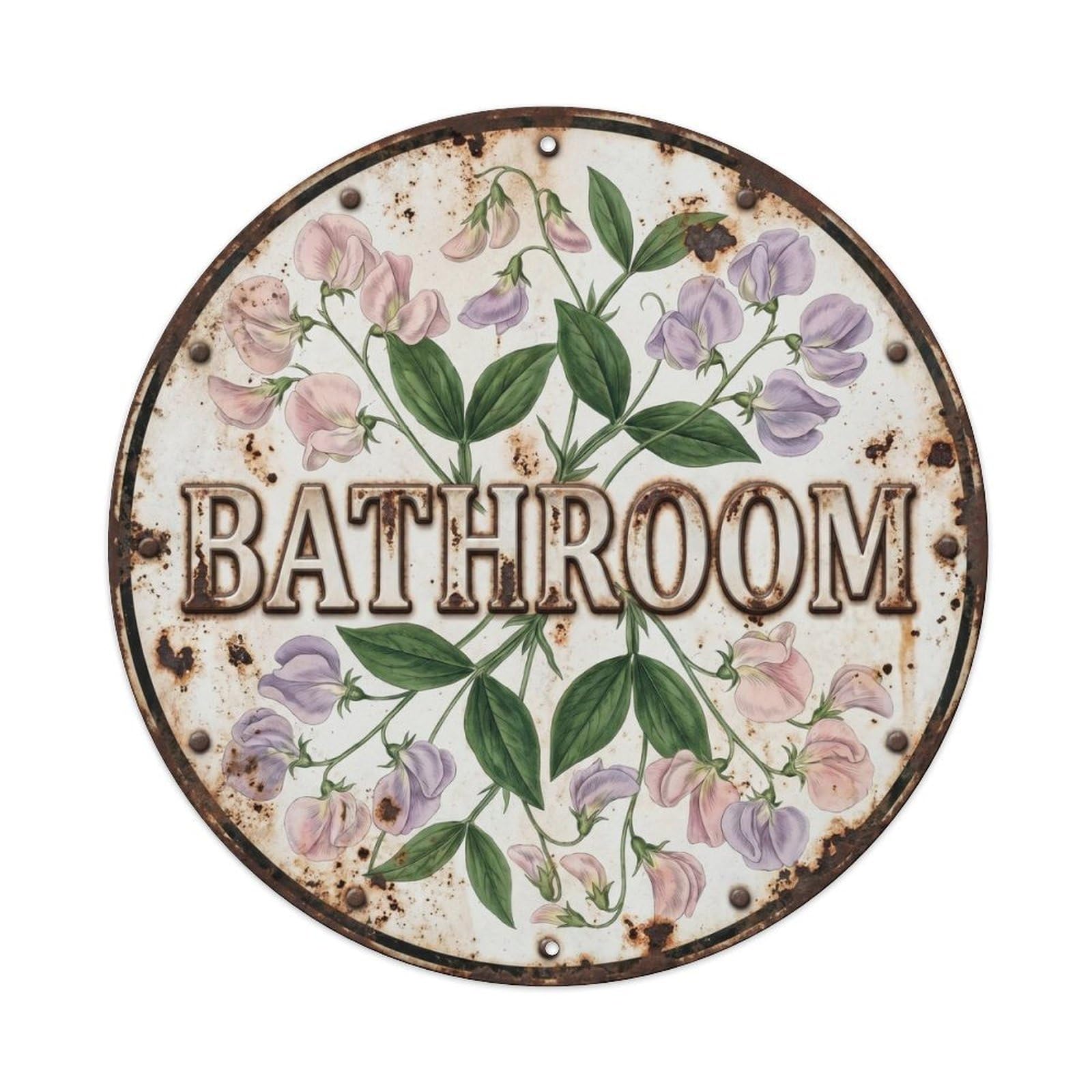 Bathroom Sweet Pea Botanical Floral Room Label Metal Tin Sign