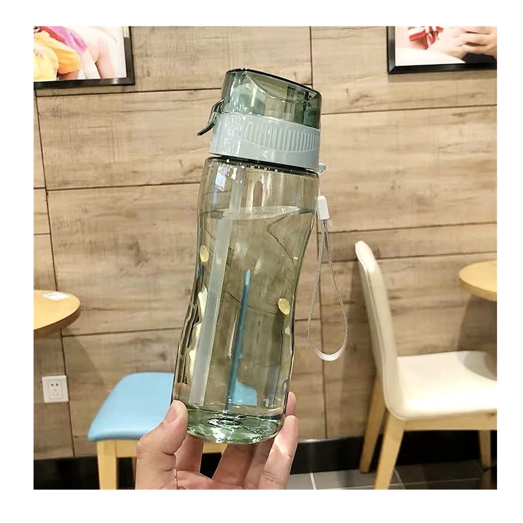 Trinkflasche, 580 Ml Wasserflasche Mit Strohhalm Outdoor-Wasserflasche Aus Kunststoff, Tragbar, Wasserbecher, Dinkware, Camping-Fahrradflasche BPA-freie(Grün)