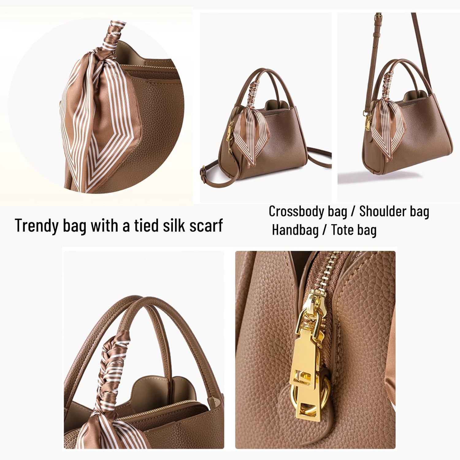 Crossbody Bags for Women PU Leather Tote Bag Trendy Purse with Silk Scarf Large Shoulder Bag Adjustable Strap Handbags