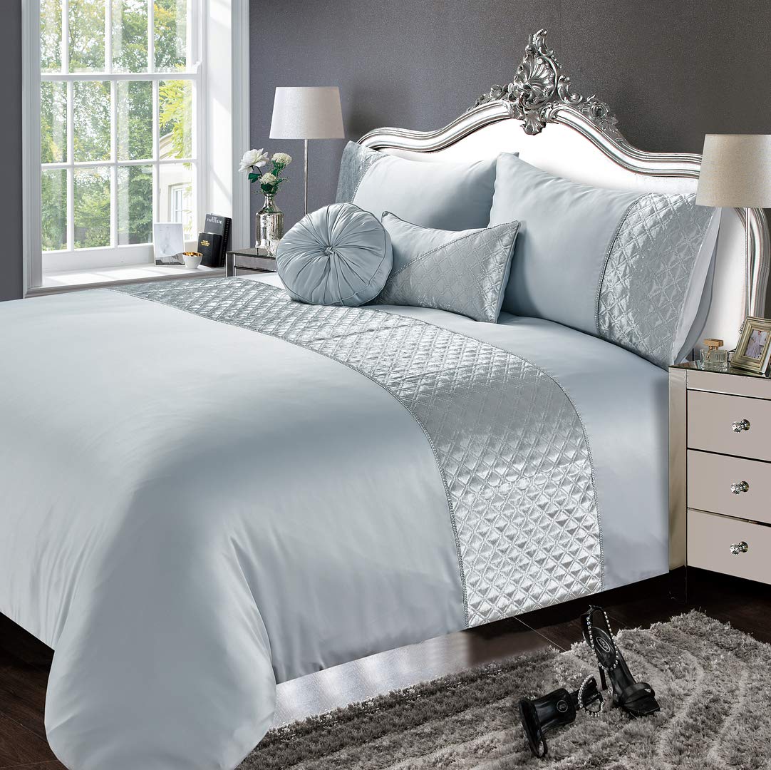 rejuvopedic Toyko Superking Size Silver Duvet Quilt Cover Bedding Contemporary Satin & Crush Velvet