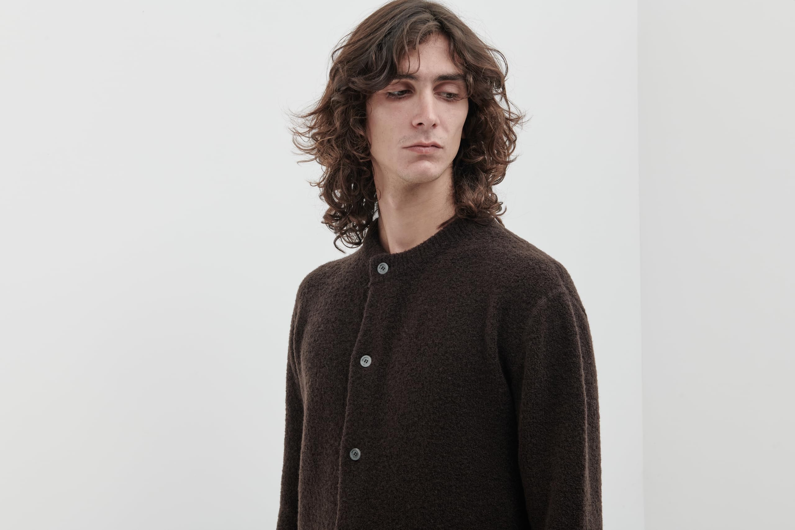 Diana Studio - Cardigan in Maglia in Lana Merino, Effetto Bouclè, Uomo, Casual Fit