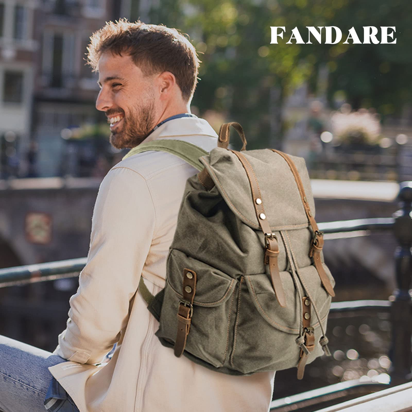 FANDARE Leinwand Wanderrucksack Rucksack Schulranzen Schultaschen mit Kordelzug Trekkingrucksack Reiserucksack Outdoorrucksack für Herren Damen Camping Radfahren Klettern Bergsteigen und Reisen Sport