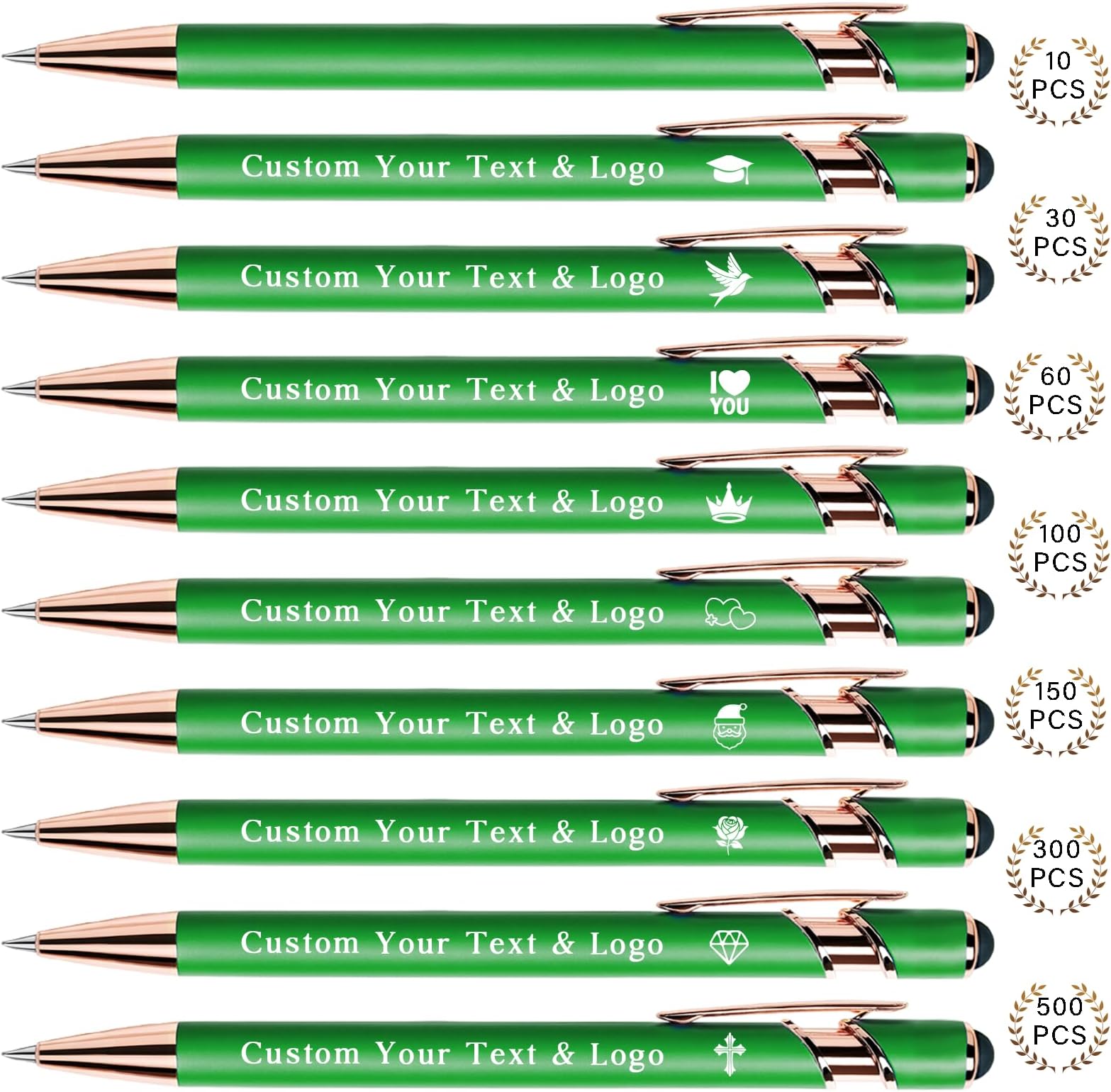 Bulk Custom Pens Personalized, Customized Pens with Name/Logo on Both Sides Gifts, Black Ink Engraved Ballpoint with Stylus, Ideal for Business, Birthday, Party, Wedding, School, Metal Material