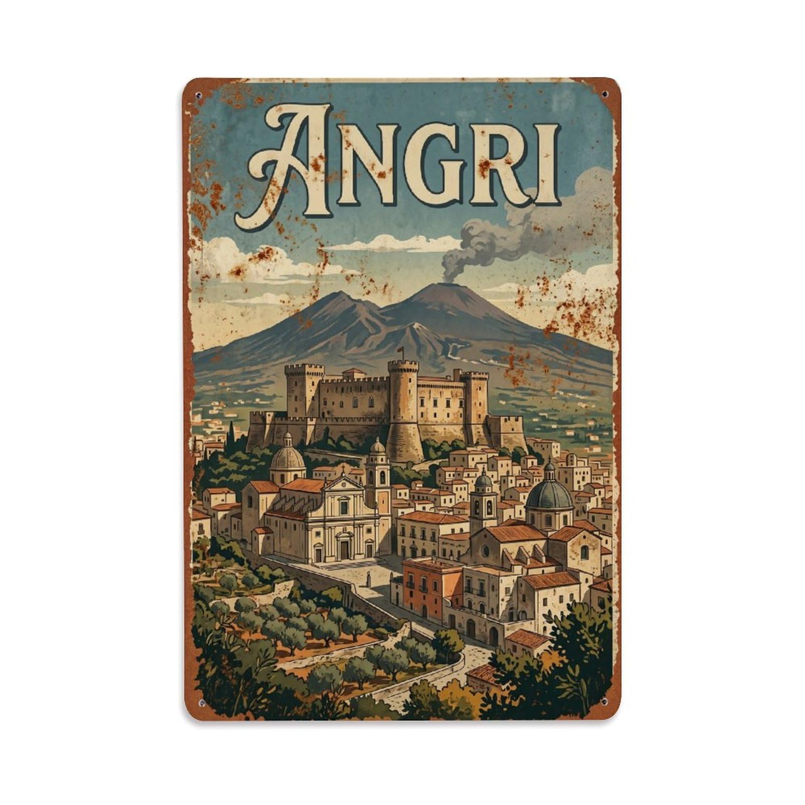 Vintage Travel Angri Italy Metal Tin Sign