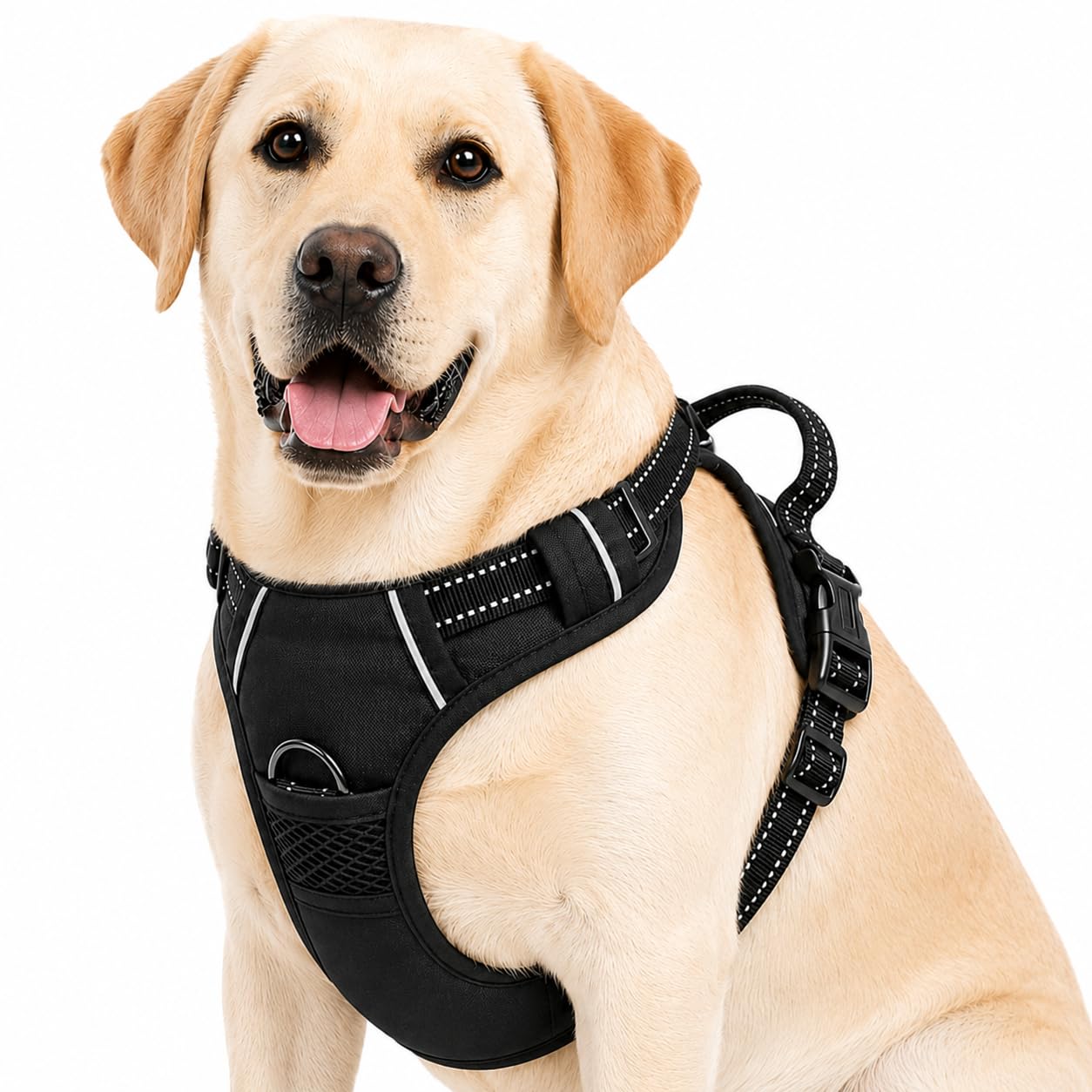 Arnés Reflectante cómodo para Perros pequeños a Grandes, sin tirones, con asa Delantera y Trasera, asa de fácil Control, Ajustable, Suave, Acolchado, para Perros pequeños a Grandes (L, Negro)