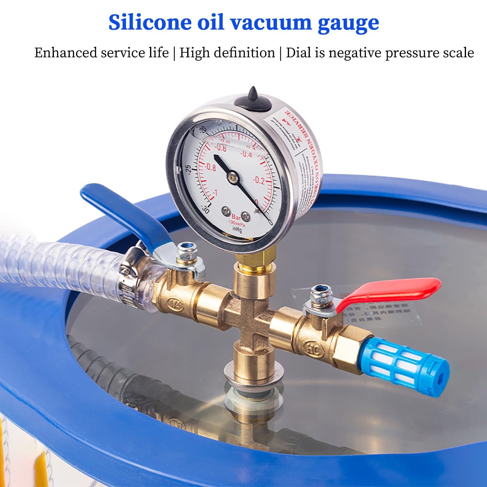 Vakuum-Entgasungskammer, 1,5/2/3 Gallonen Vakuumkammer, Vakuum-Entgasungskammer, Glasdeckel, Edelstahl-Entgasungskammer, Silikone zur Gasextraktion und zum Schutz von Lebensmitteln (Size : 6L