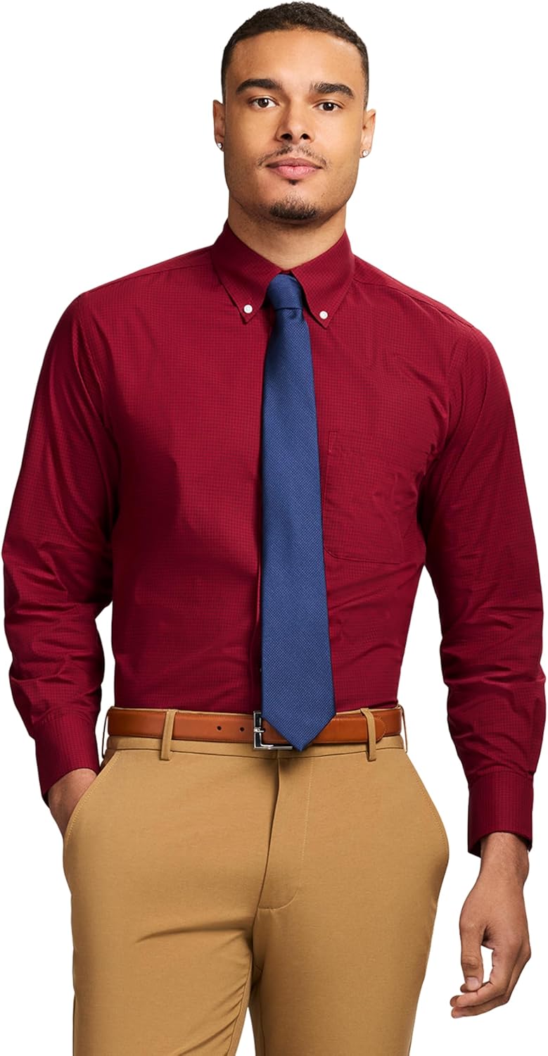 IZOD Men's Dress Shirt Regular Fit Long Sleeve Wrinkle Free Stretch Button Down Collar