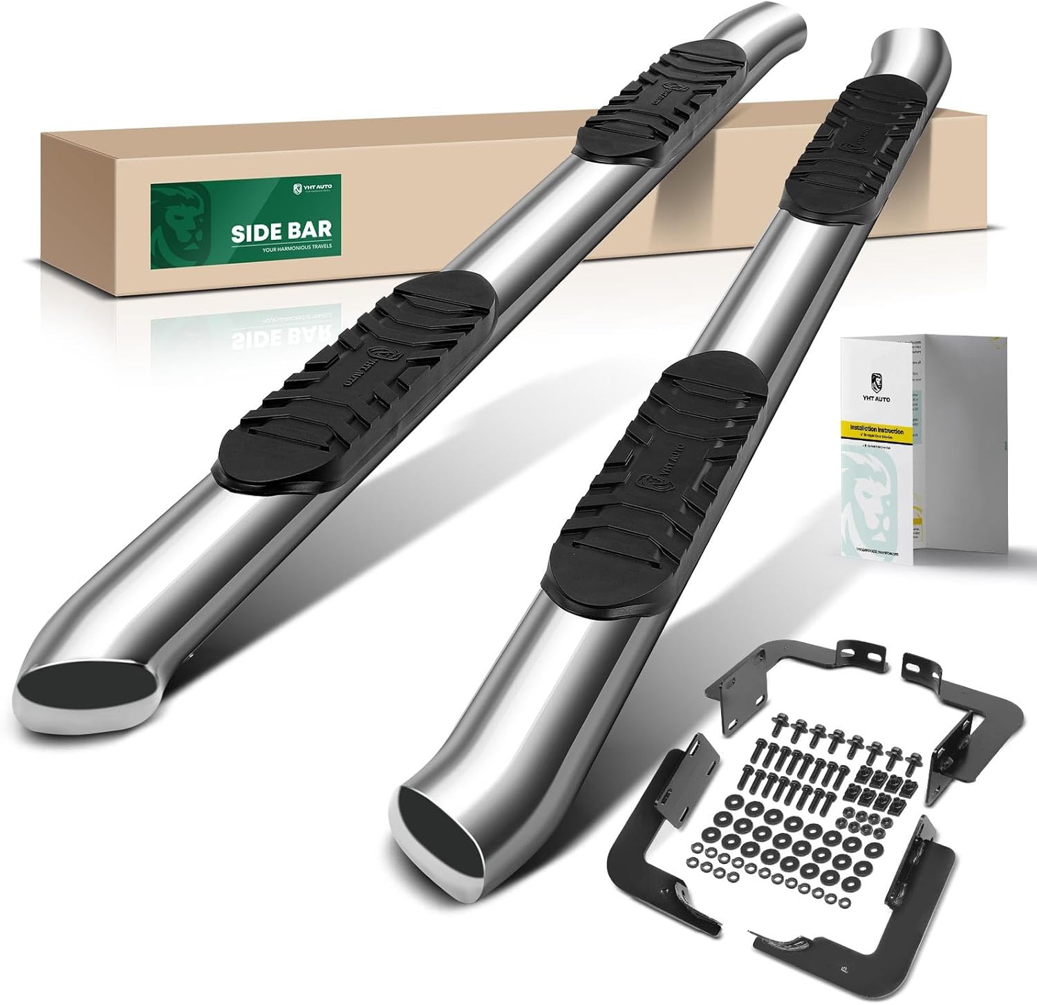 YHTAUTO 5-Inch Running Boards - Side Steps Fit Ford F-250/F-350 Super Duty 99-16, F-450/F-550 02-16, Extended/Super Cab, Oval Bent Ends, Stainless Steel, Polished Chrome, Truck Side Step Rails