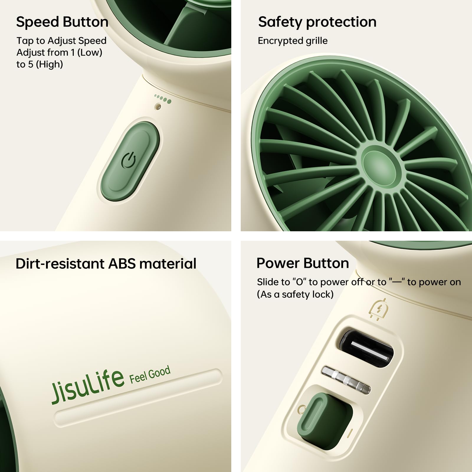 JISULIFE Ventilador portátil de mano, mini recargable de 4000 mAh, 5 velocidades y hasta 22 horas de refrigeración. Ideal para viajes, camping, playa y maquillaje. Regalo para mujeres, hombres, damas