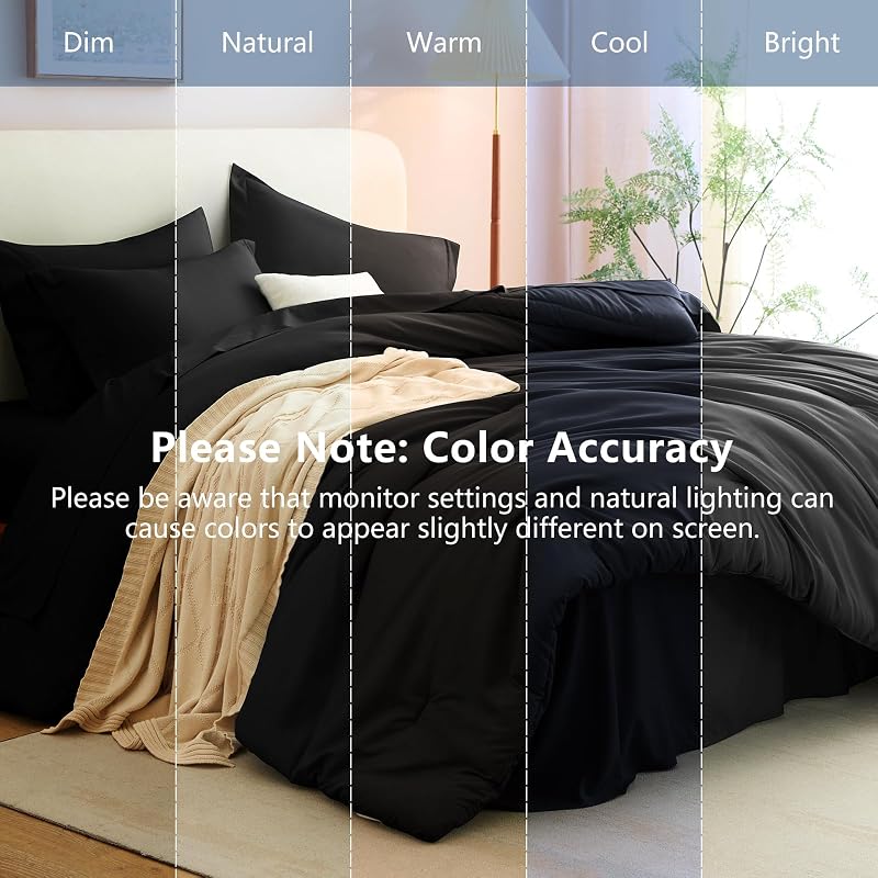 CozyLux Full Size Comforter Set Black, 7 Pieces Bed in a Bag image 6
