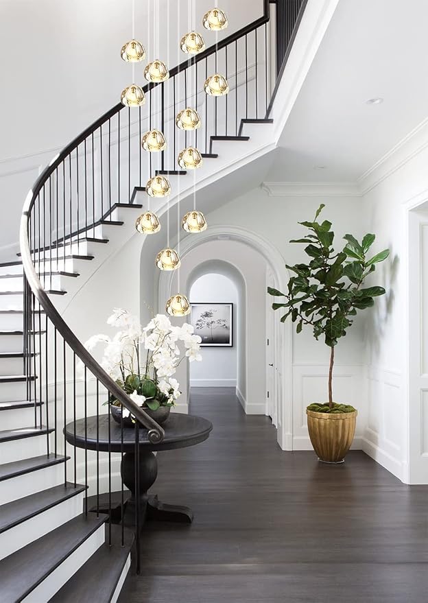 H.W.S Led hedendaagse hanglamp eettafel kroonluchter villa in hoogte verstelbare ophanging uit keukens glazen gang kristallen trap woonkamer hotel kan worden aangepast (vierkant, 14 lichten) photo 3