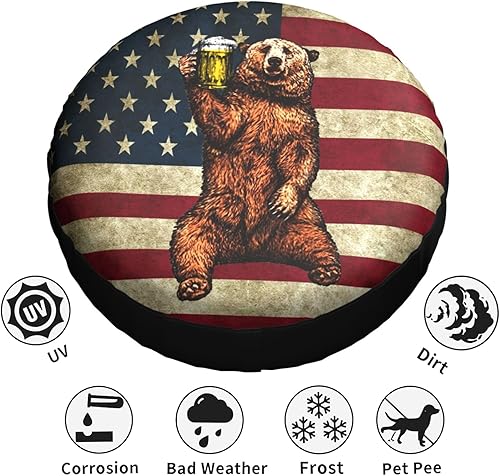 Miniatura 5 de Happy Camper Bear - Cubierta de neumático de repuesto para remolques, cubiertas de ruedas de caravana, con bandera estadounidense, protectores para