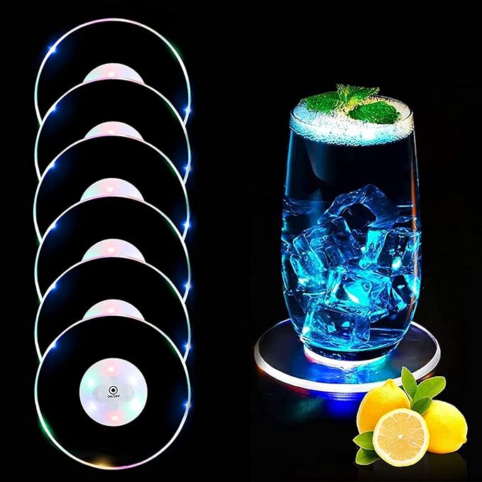 8x LED Untersetzer Acryl - Bunte Leuchtuntersetzer Mit 7 Farbmodi