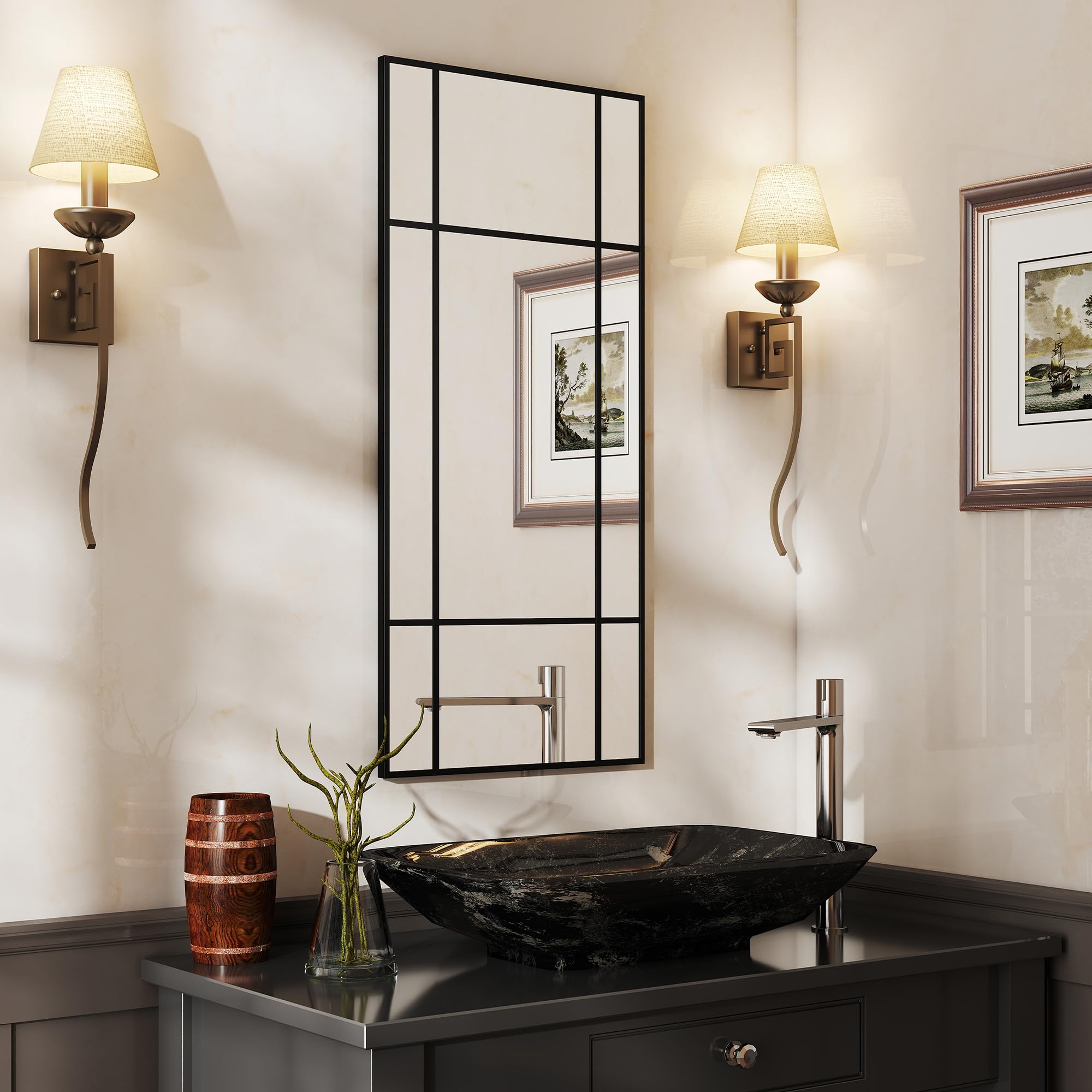 HOMCOM Espejo moderno estilo ventana, espejo para dormitorio y salón con montaje vertical y horizontal, 110 x 50 cm, negro