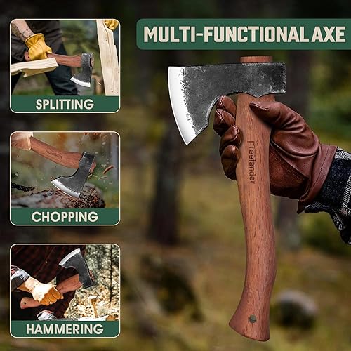 Miniatura 3 de Freelander Hacha de 13.5 pulgadas, hachas de campamento y hacha de corte con mango de nogal, hacha de acero al carbono forjado a mano con funda para