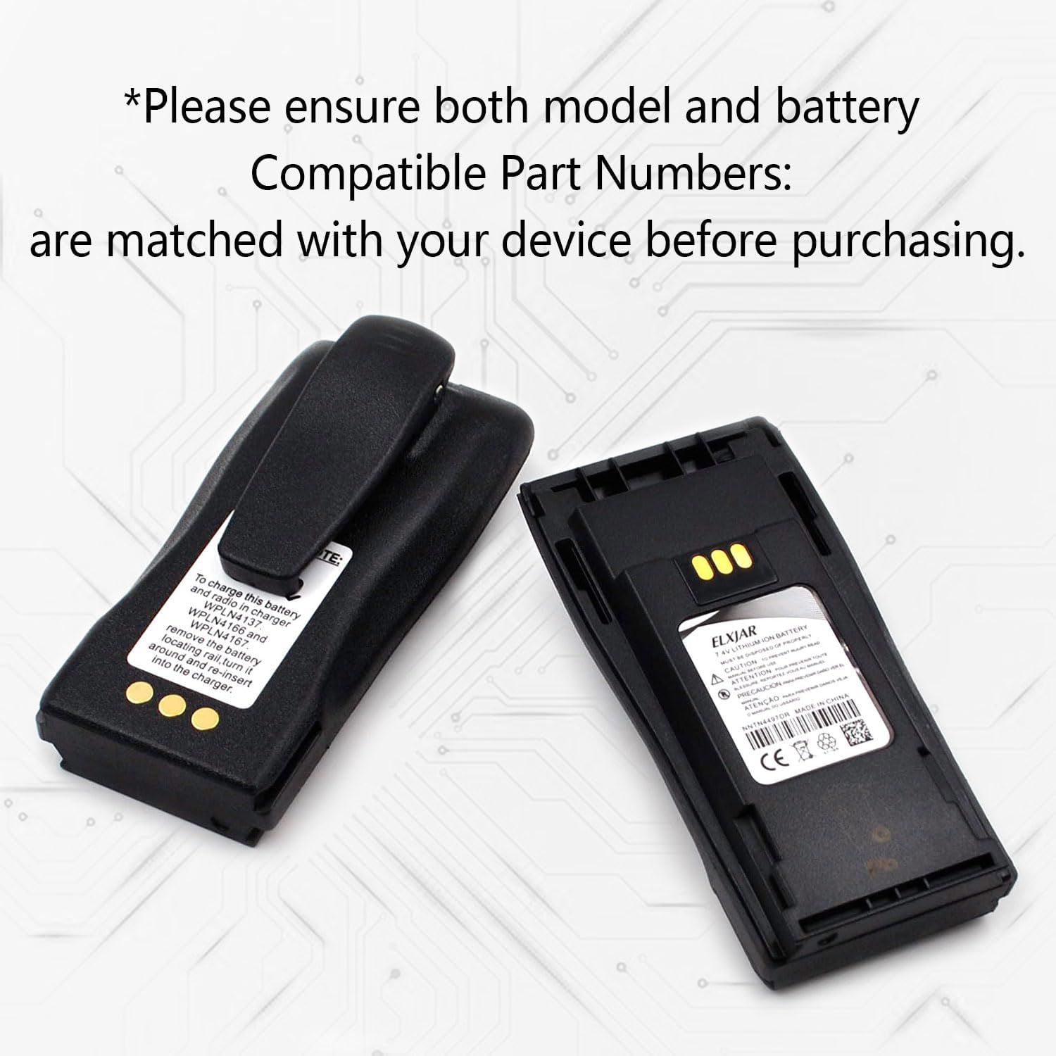 elxjar (2-Pack) 7.4V 2600mAh Battery NNTN4497 Replacement for Motorola CP200 CP200D CP200XLS CP040 CP150 CP380 EP450 PR400 GP3188 GP3688 Walkie Talkies - Image 6