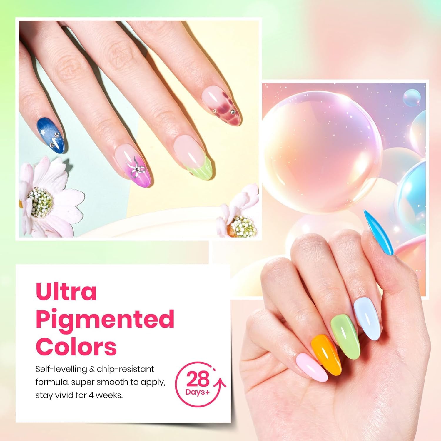 Beetles Gel Nail Polish Set - Fourfold Grace Collection, 25 Colors Baby Blue Biush Pink Gel Polish Set Summer Colors with Base Top Coat Soak off UV Gel DIY Nail Art Manicure Gift for Women