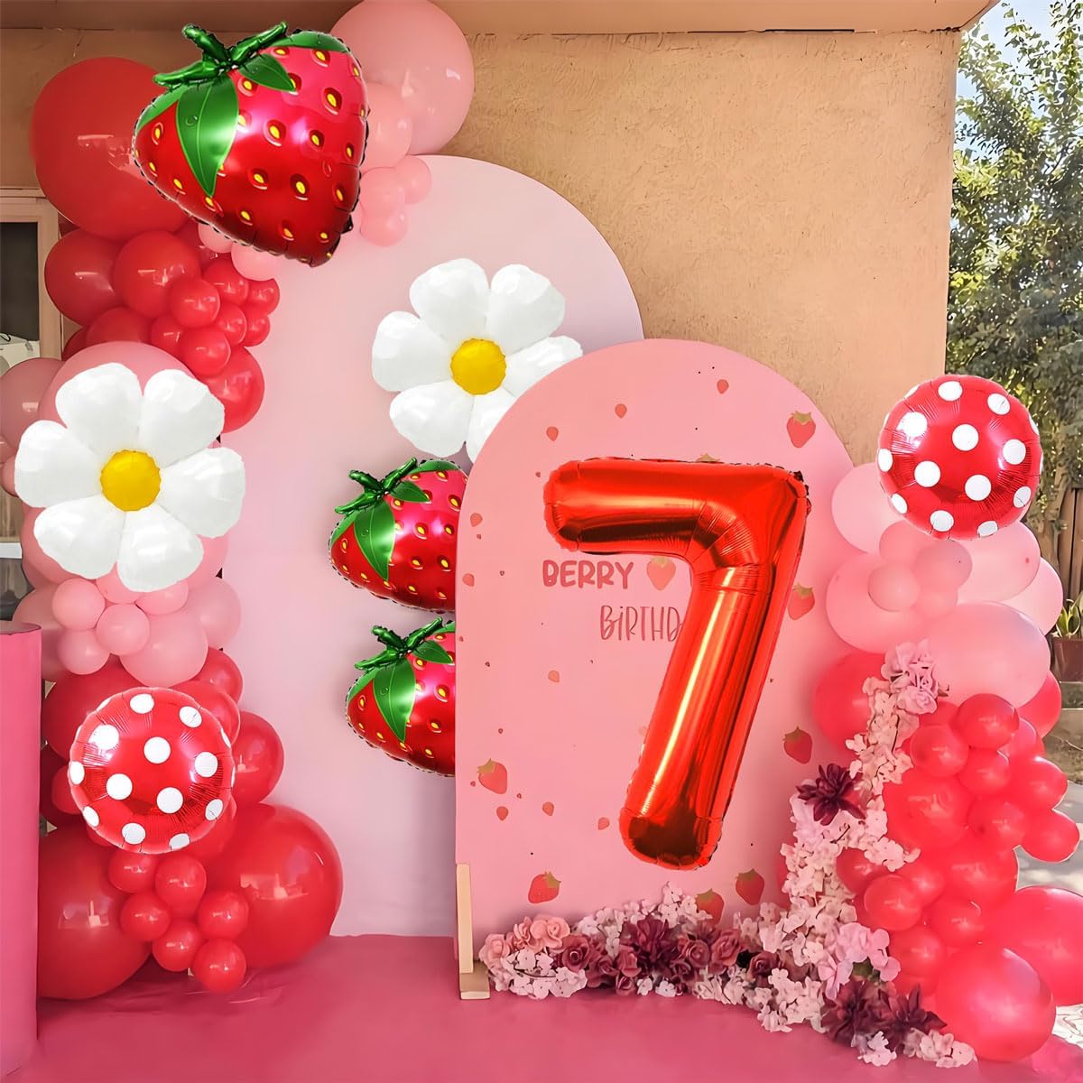 Strawberry Balloons Seventh Birthday Decorations for Girl, 40 Inch Mylar Red Number 7 Balloons, Strawberry Balloon for Strawberry Birthday Decorations, Strawberry Themed Party - Image 5