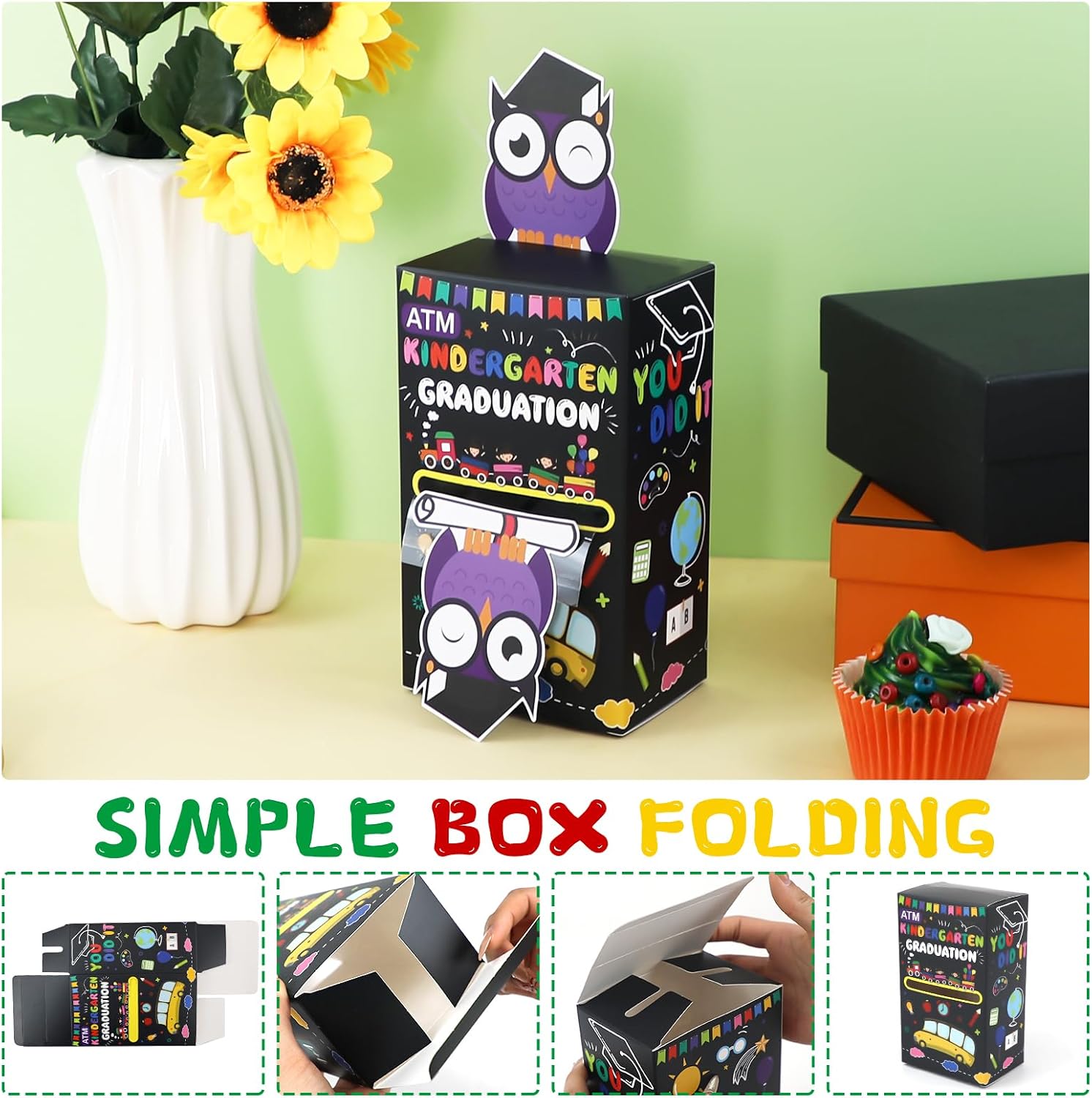 Kindergarten Graduation Money Box for Cash Gift Surprise Grad Money Box with Pull Card and 50 OPP Bags, Congrats Grad Creative DIY Explosion Box Ideas to Give Cash, Grad Party Supplies for Boy Girls image 3