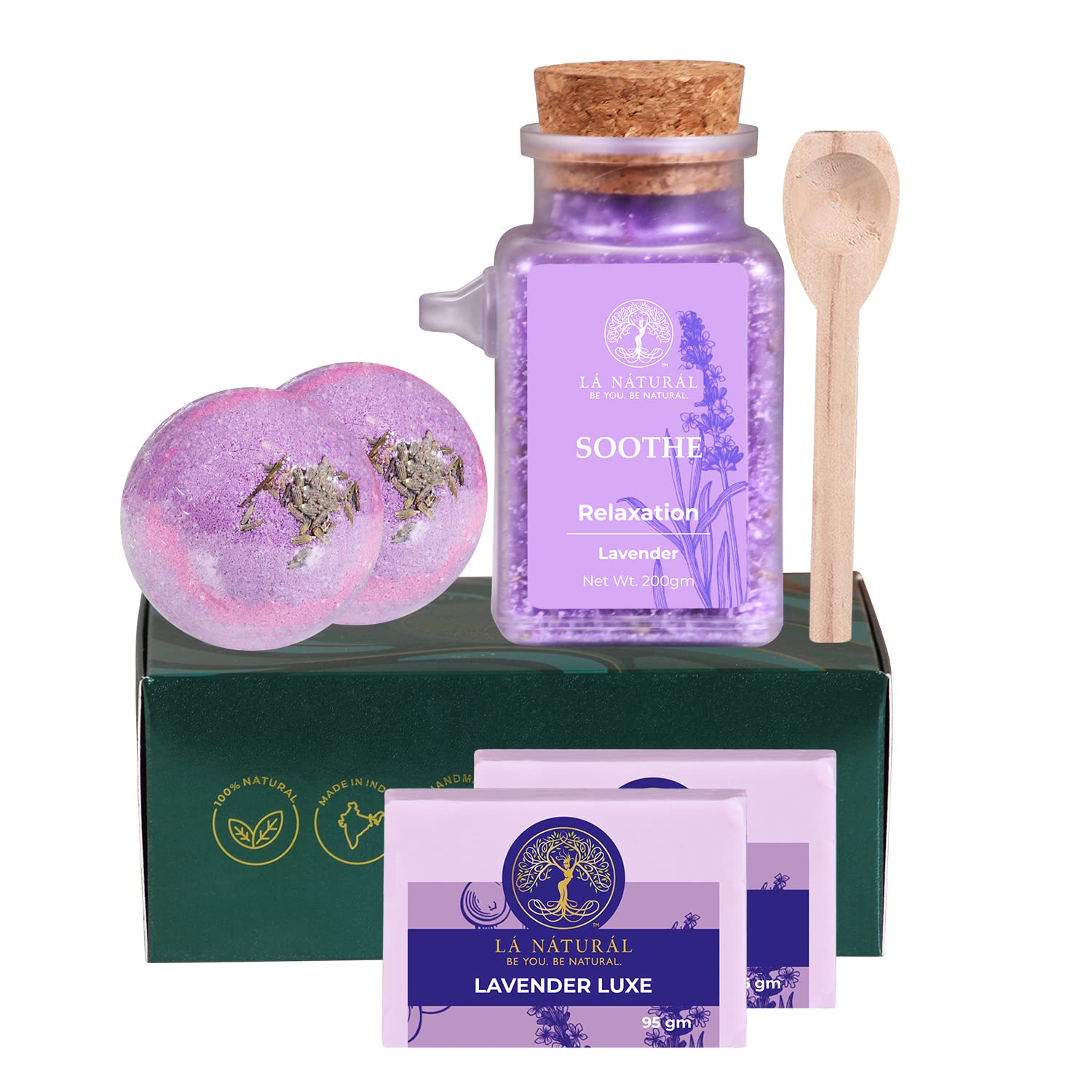 Lavender Bath Set, 2 Piece Bath Soap, 1 Piece Bath Salt, 2 Piece Bath Bombs | Relaxing Bath Set | Natural and Cleansing Set | Men and Women | SLS, SLES and Paraben free-image-45