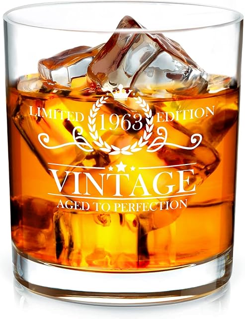 Yrendenge Whiskey Gifts for Men 1963 60th Birthday Gifts for Men 1963 Birthday Gifts for Men Him Dad Husband Grandad Whiskey Glass Rum Glasses for Men Dad Grandad on Birthday Father's Day 11 oz