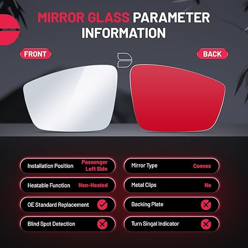 Vista 10 de BDFHYK Espejo retrovisor - Compatible con VW e-Golf, Golf R, Jetta y más - Espejo retrovisor convexo (lado derecho)