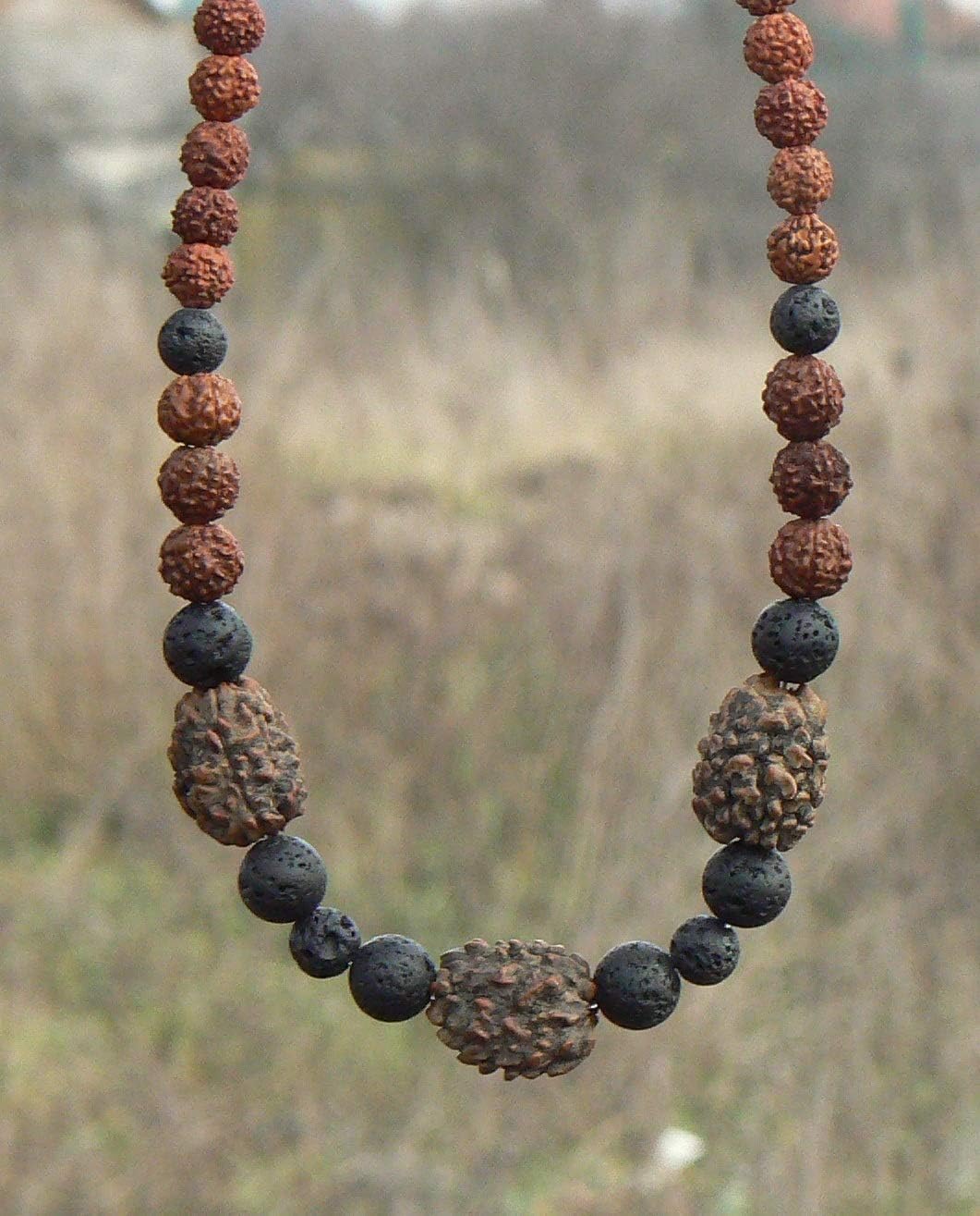 Energized Rudraksha Shiva Necklace - HANDMADE, Hindu Meditation Mala with Original 5 and 3 Mukhi Face Rudraksh Beads, Negative Energy Protection Jewelry for Men and Women