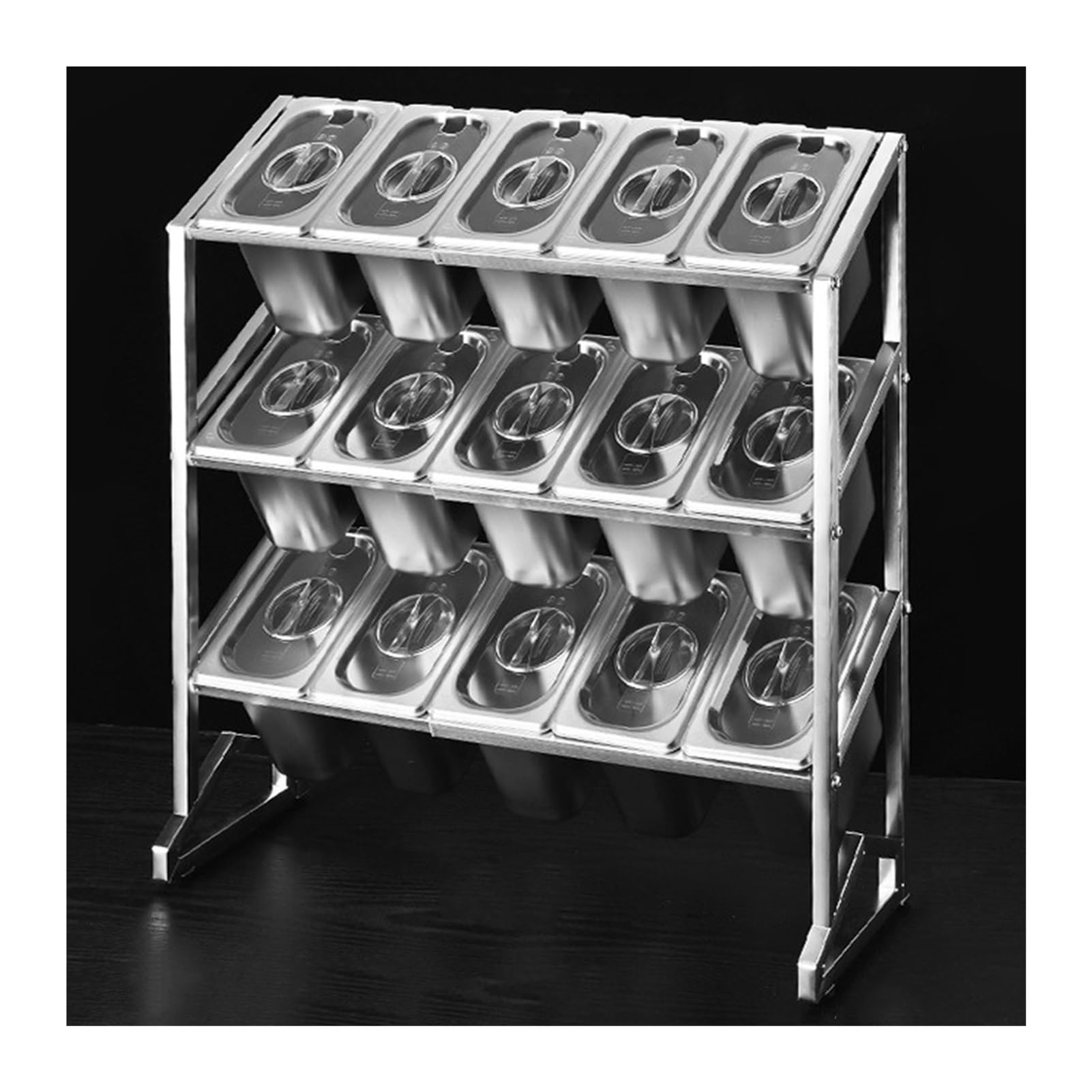 Ensemble d'étagères à épices extensibles en acier inoxydable pour cuisine et buffet – Distributeur polyvalent pour assaisonnement, sauces, confitures et fruits (58 x 19 x 63 cm)
