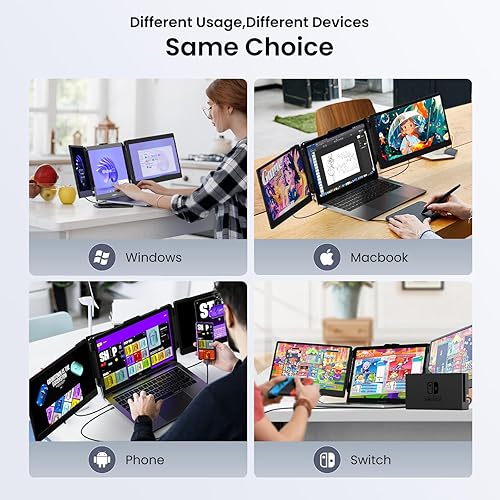 Miniatura 3 de Kwumsy - Extensor de pantalla para laptop S2  Extensor triple para monitor de laptop ultra delgado de 14 pulgadas, 1080P FHD IPS Plug and Play,