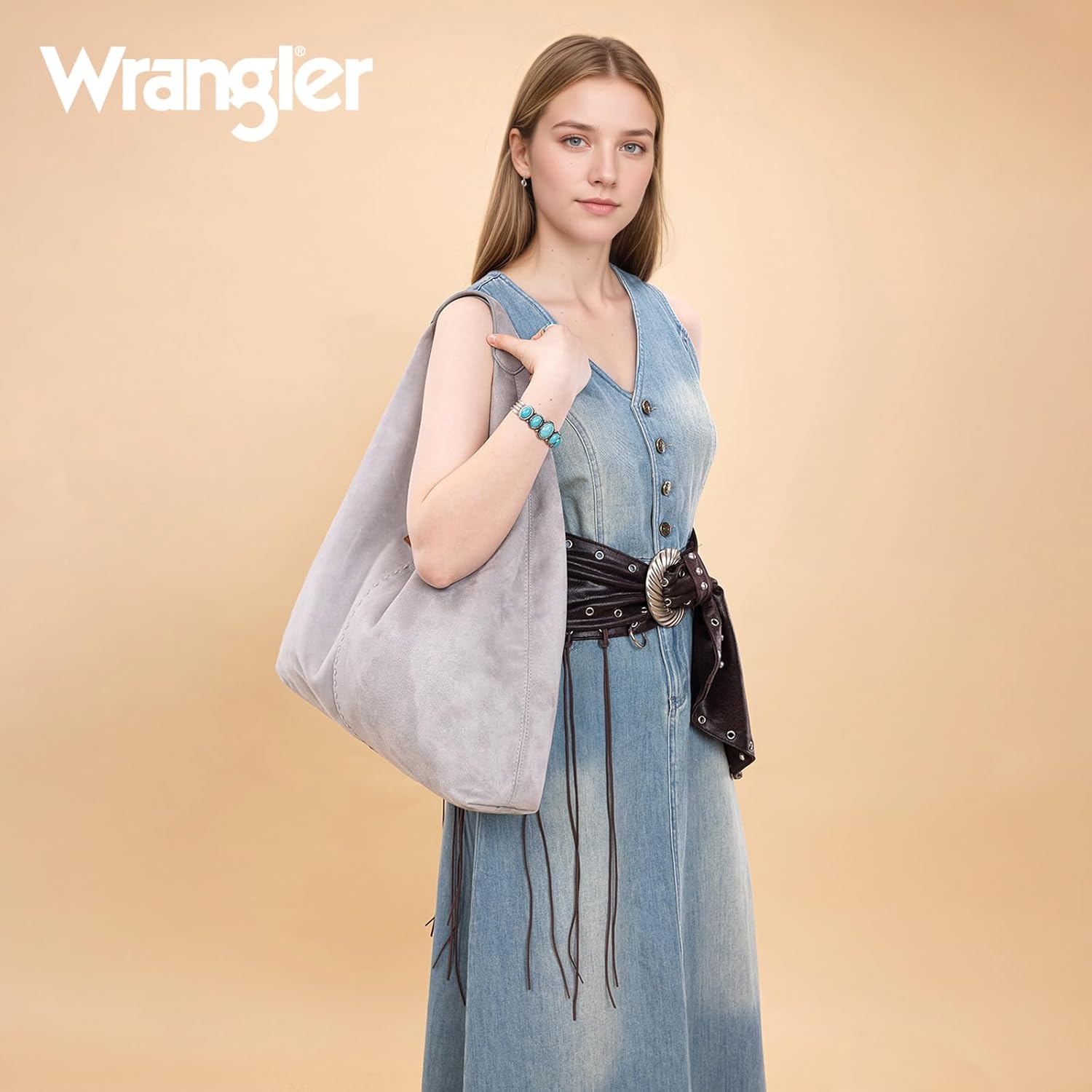 Wrangler Suede Hobo Bag for Women Large Shoulder Purse Slouchy Casual Handbag Fall Purse - Image 2
