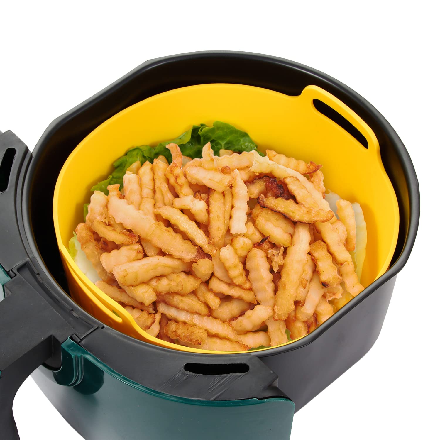 Air Fryer Silicone Pot, 7.68” Replacement of Parchment Paper Liners & Air Fryer Liners, Food Safe Reusable Air Fryer Oven Accessories, Dishwasher Washable Air Fryer Basket with Brush (For 3 to 5 QT)