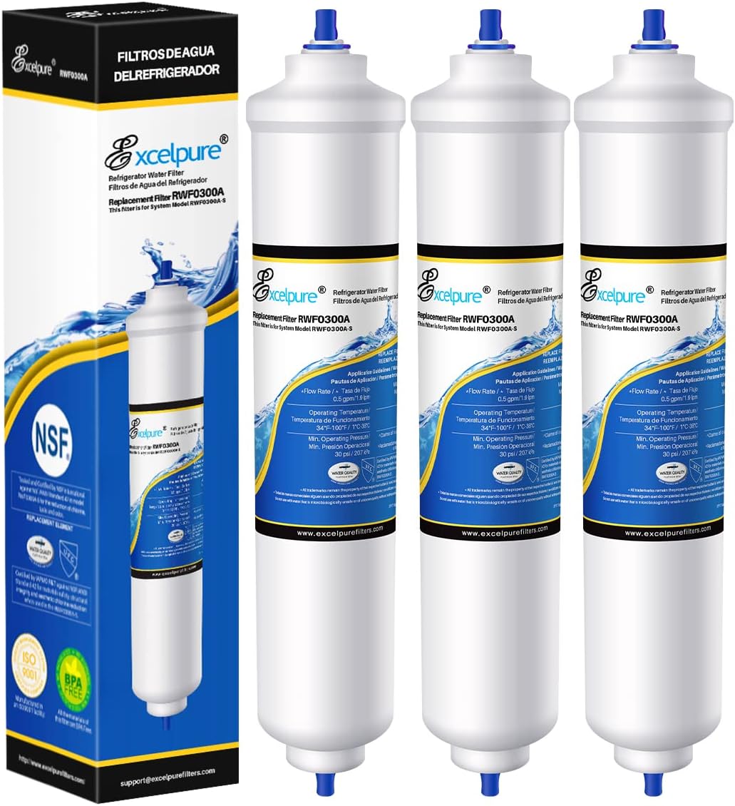 EXCELPURE RWF0300A Inline Water Filter Replacement for GE GXRTDR, 4378411RB, Samsung HAFEX/EXP, DA29-10105J, Whirlpool WHKF-IMTO, IC-100A, For Refrigerator, IceMaker, RVs, Marines, 3PACK