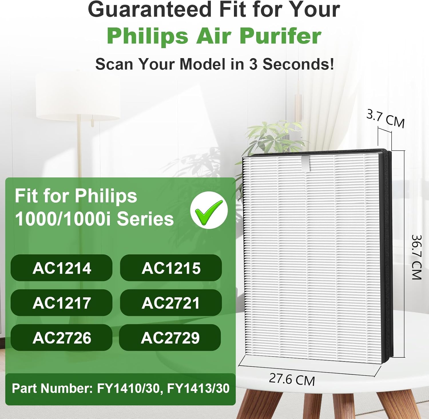 المتكامل - PINREK FY1410/30 FY1413/30 Replacement Filter Set for Philips 1000i 2000i Series AC1214 AC1215 AC1217 AC2721 AC2726 AC2729 Air Purifier, 2-in-1 HEPA & Activated Carbon, 99.97% at 0.03 Microns, 1 Pack 2026 - view 3