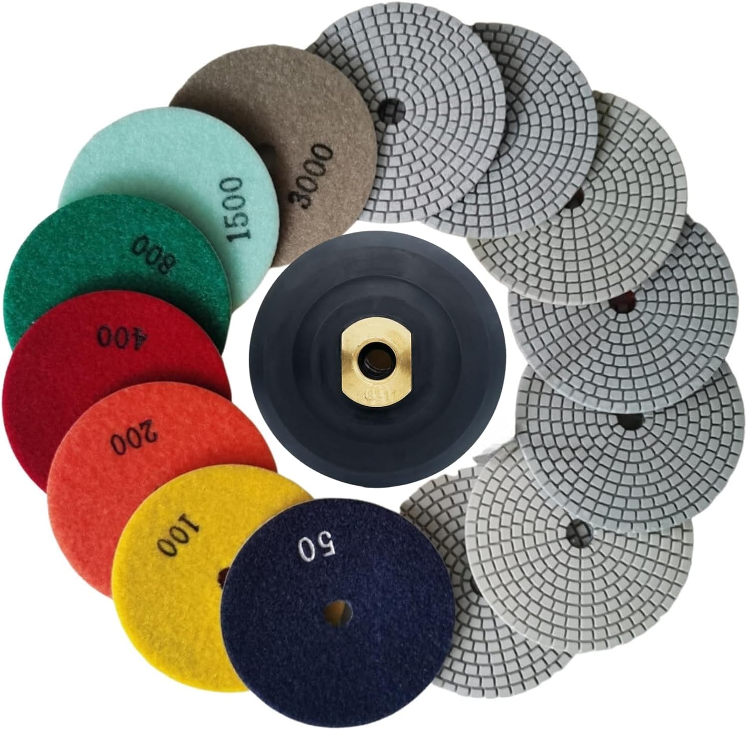 4 Inch Wet Dry Diamond Polishing Pads Set for Marble Quartz Stone Countertop Granite Concrete Polishing 7 pcs 50-3000 Grit SUSUKII