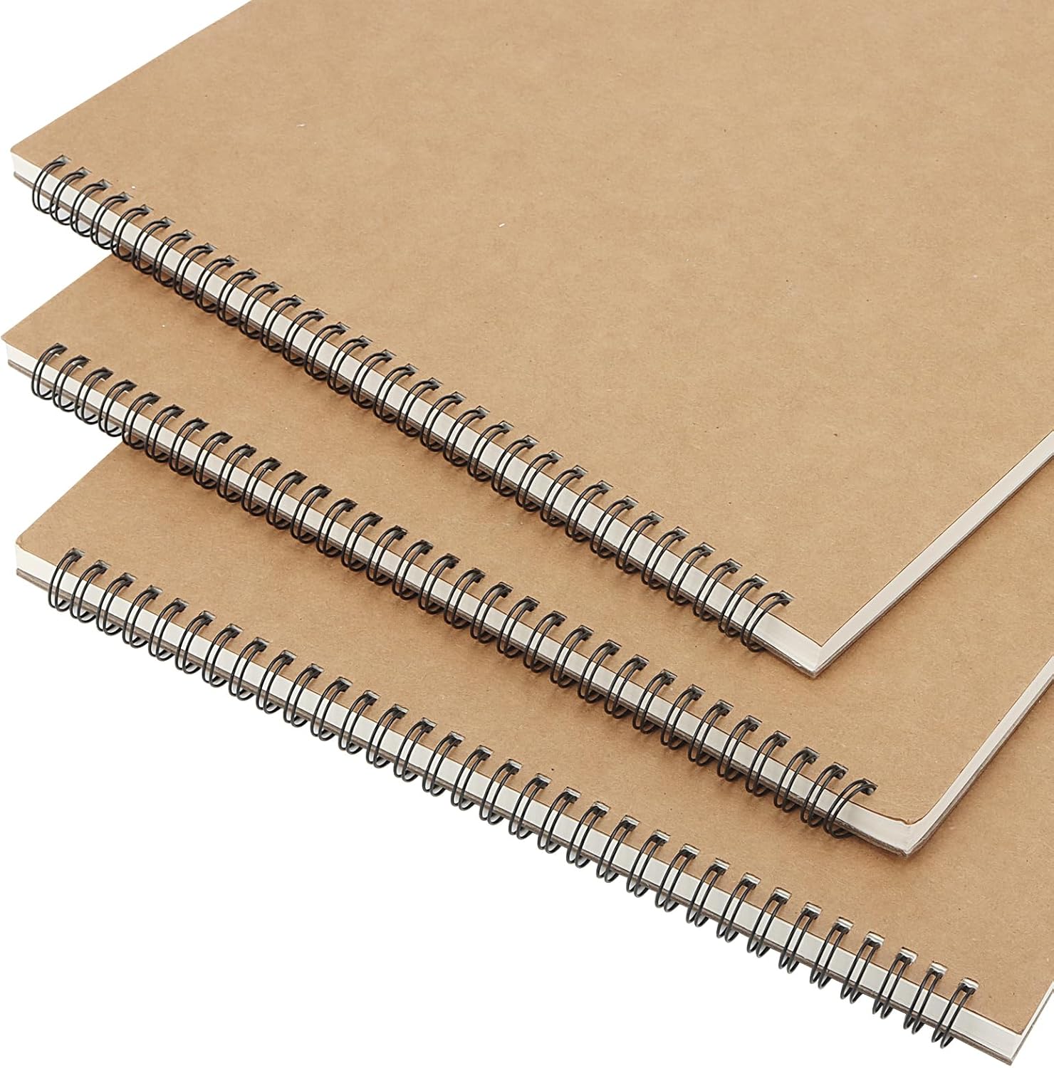 SOUJAP 6 Pack 30 Sheets/60 Pages A3 Top Spiral Sketchbook, 16.5 x 11.6 Inch Spiral Bound Drawing Pad, Brown Cover Landscape Sketchbook for Drawing, Painting, Writing