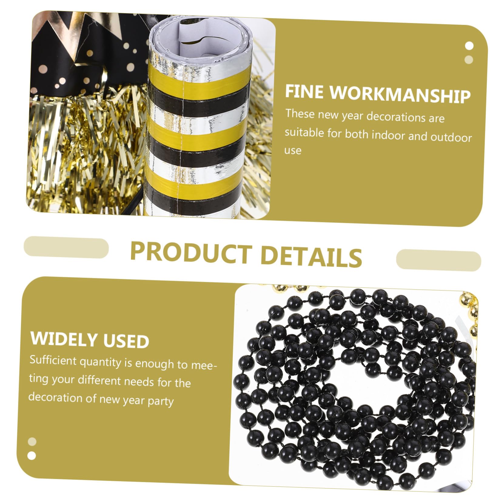 Neujahrs-partyset mit Silvesterhüten Kegelhüten Perlenketten und Haarreifen in Schwarz-gold für Festliche Dekoration und Kleine Geschenke zum Jahreswechsel