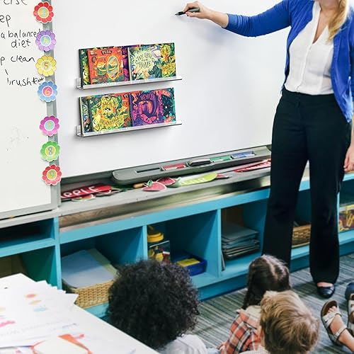 Miniatura 46 de NiHome Paquete de 2 estantes magnéticos de acrílico de 17 pulgadas para pizarra blanca, pantalla de imágenes grandes, elegantes estantes para Negro
