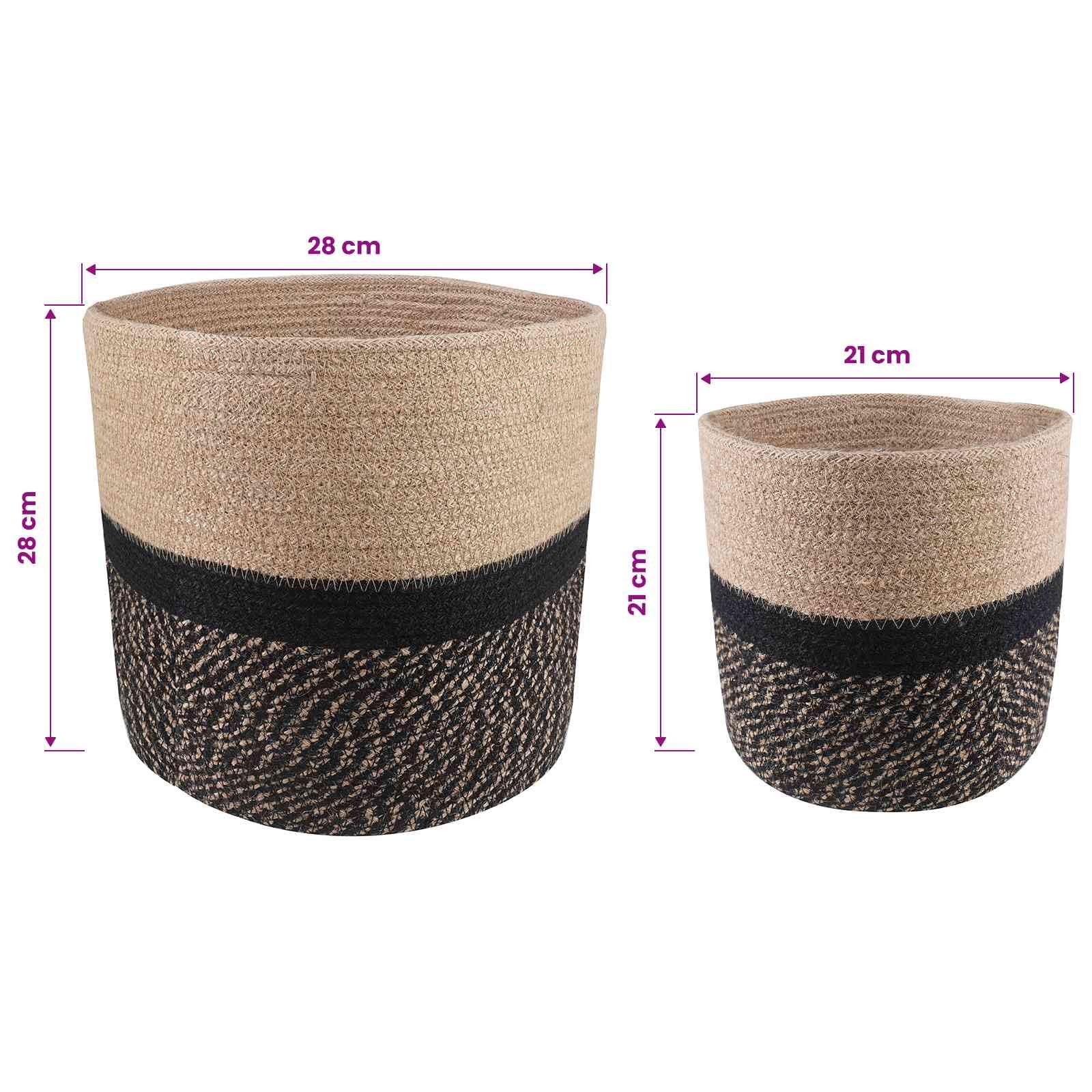 Pflanztopfsatz 2 Stück aus Tossa Jute natürlich und schwarz, Ø 28 x 28 cm, Blumen Topf Pflanz Gefäß Kübel für Balkon, Terrasse, Fensterbank, Indoor und Outdoor Deko