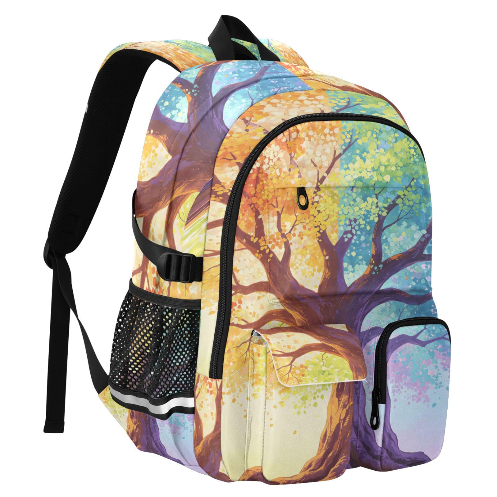 Rucksack mit buntem Baummuster und mehreren Taschen für Schule, Reisen, Outdoor, Uni, 44,5 cm (17,5 Zoll) Laptop-Rucksack für Damen und Herren