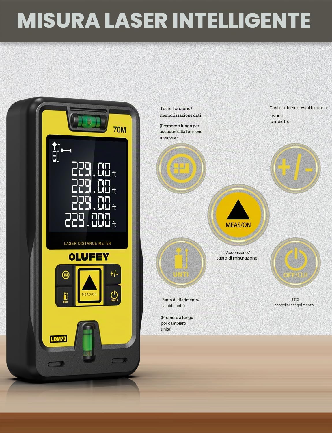 Metro Laser Professionale, Dispositivo di Misurazione Della Distanza Laser IP54 Strumento di Misura Digitale Portatile Range Finder con Livelli di Bolle e LCD Retroilluminato