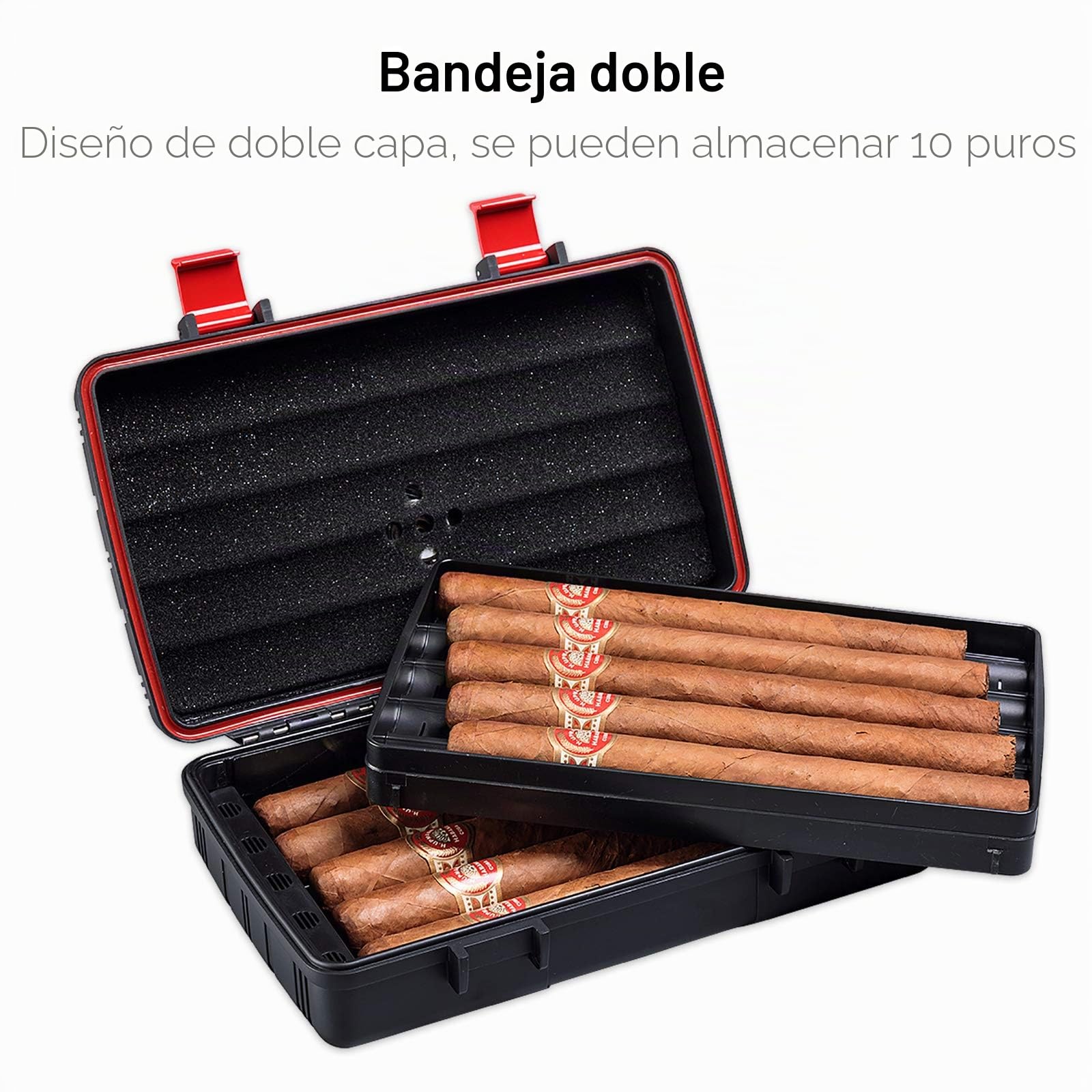 CIGARLOONG Cigar Humidor Viaje Cigar Caso Doble Capa con Higrómetro y Humidificador (Color: Rojo)