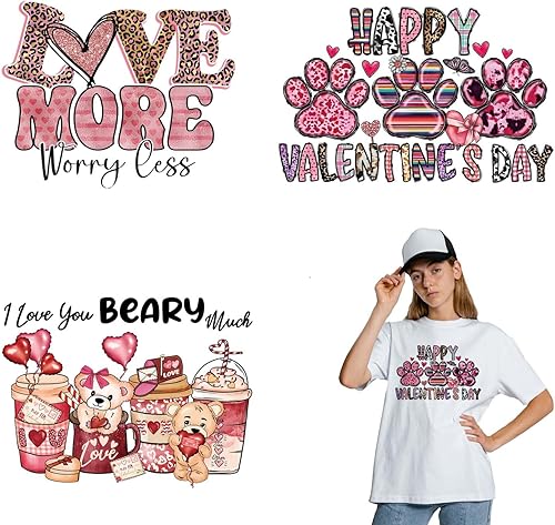 Calcomanías termoadhesivas para el día de San Valentín para camisetas, parches de leche, té, lindo oso en forma de corazón, globo con letras de