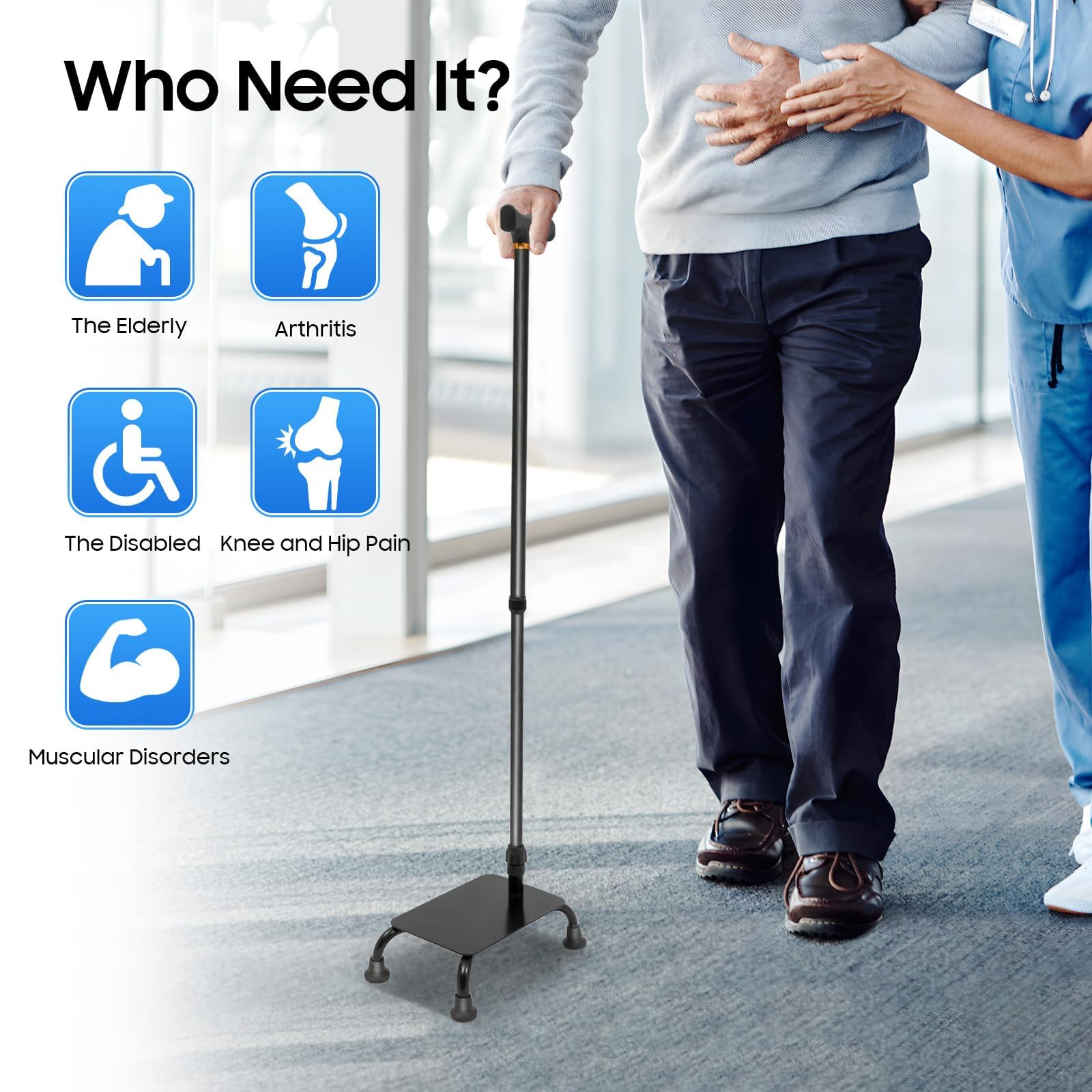 Accesorios para el hogar, Bastón para Subir escaleras | Bastón de Altura Ajustable con Base Antideslizante | Ayuda para la Movilidad de Personas Mayor